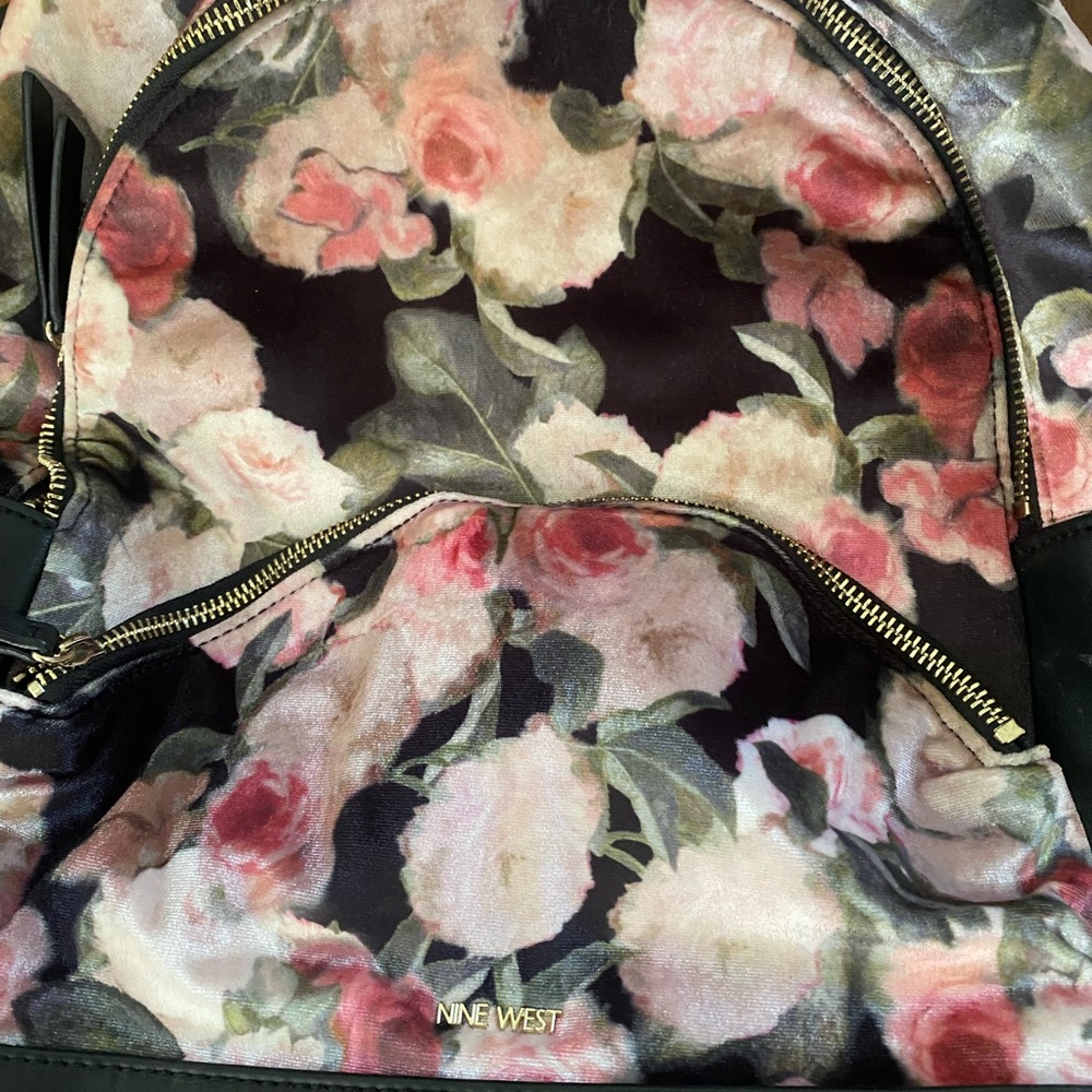 Nine West Taren Velvet Backpack- Pink and Black